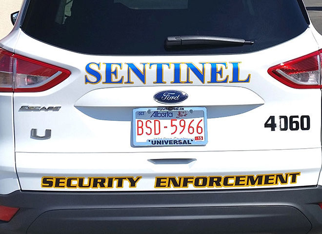 sentinel security white car 4060 rear view